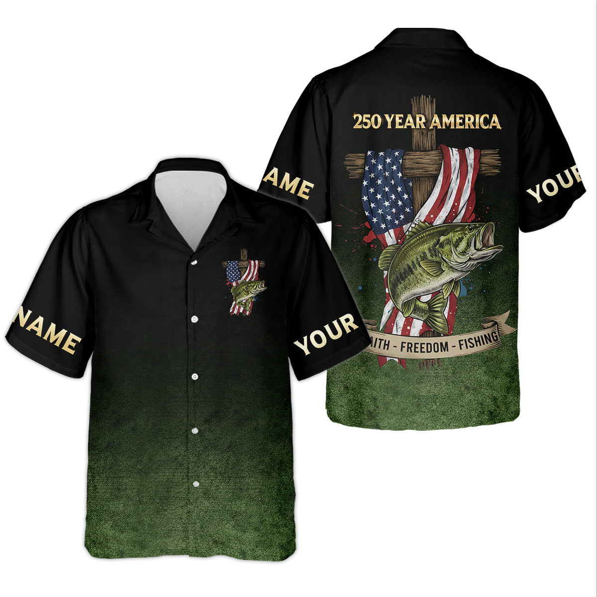 Faith Freedom Fishing Patriotic Fishing Shirt, Fishing UPF Shirts, 250th Anniversary Men's Fishing Shirt