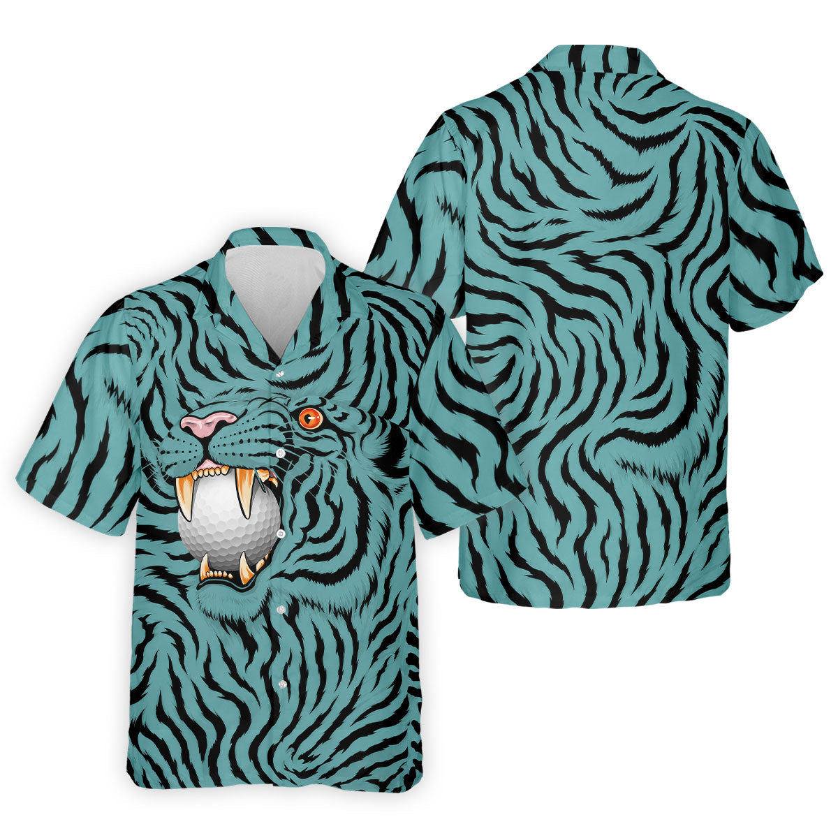 Funny Striped Tiger Biting Golf Ball Polo Shirt, Polo Shirts For Men, Mens Golf Apparel