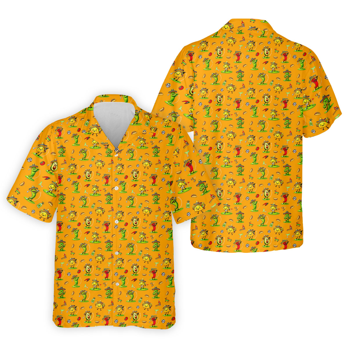 Mexican Cartoon Food Characters Cinco De Mayo Celebration Fiesta Themed Orange Golf Shirts For Men