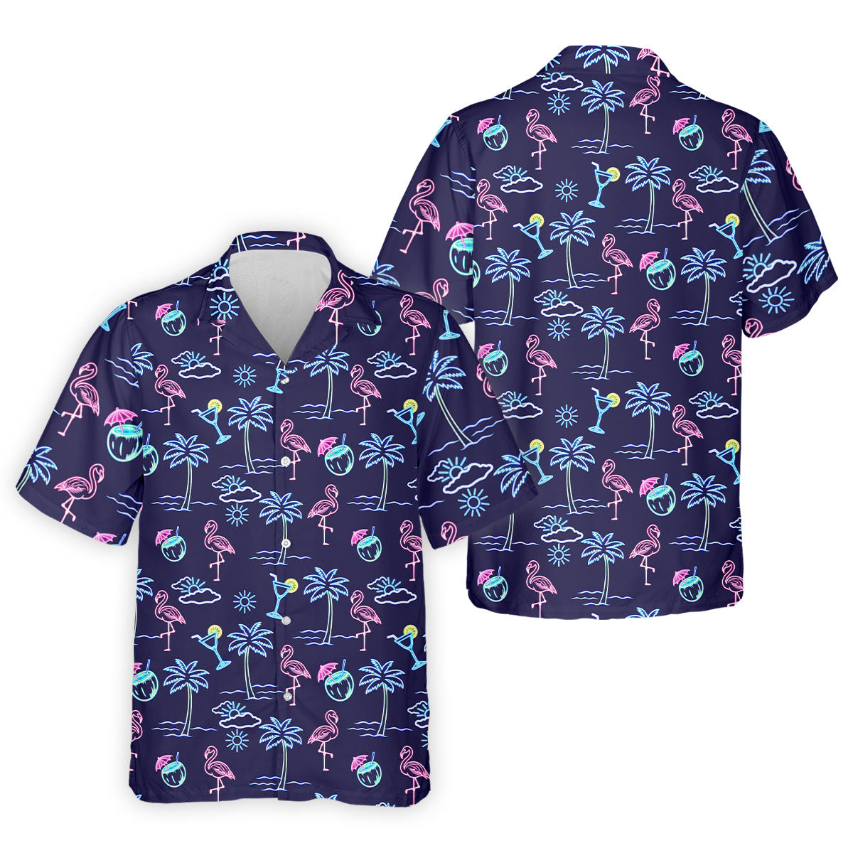 Neon Line Tropical Flamingo Hawaiian Golf Shirt, Polo Shirts For Men, Golfing Apparel