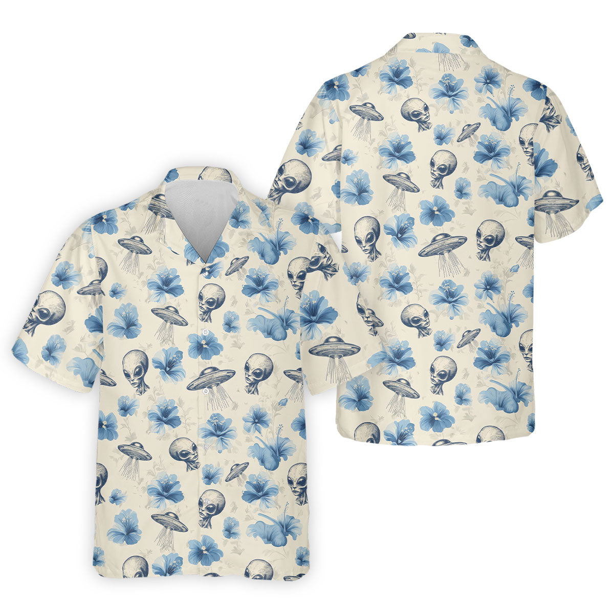 Funny Alien Blue Hibicus Tropical Theme Hawaiian Golf Shirt, Polo Shirts For Men, Golfing Apparel