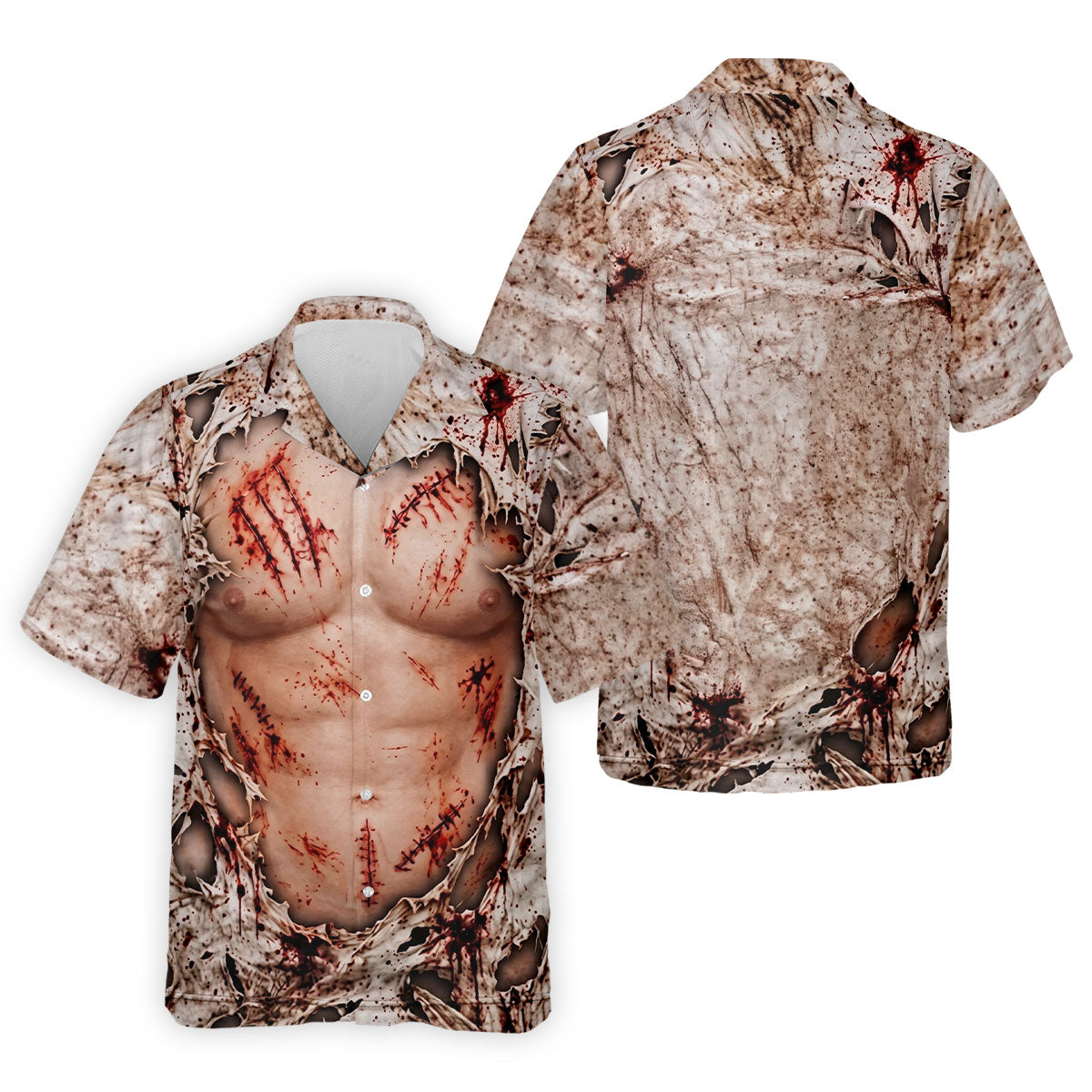 Bloody Stitched Torso Halloween Costume Polo Shirt, Mens Golf Shirts, Halloween Golf Shirt