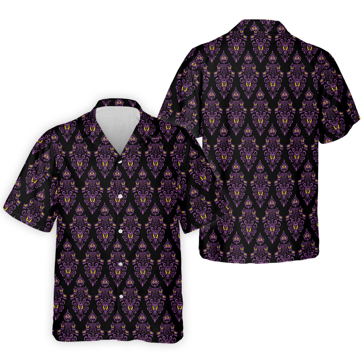 Purple Haunted Demon Faces Halloween Polo Shirt, Printed Golf Shirts, Golf Apparel For Men
