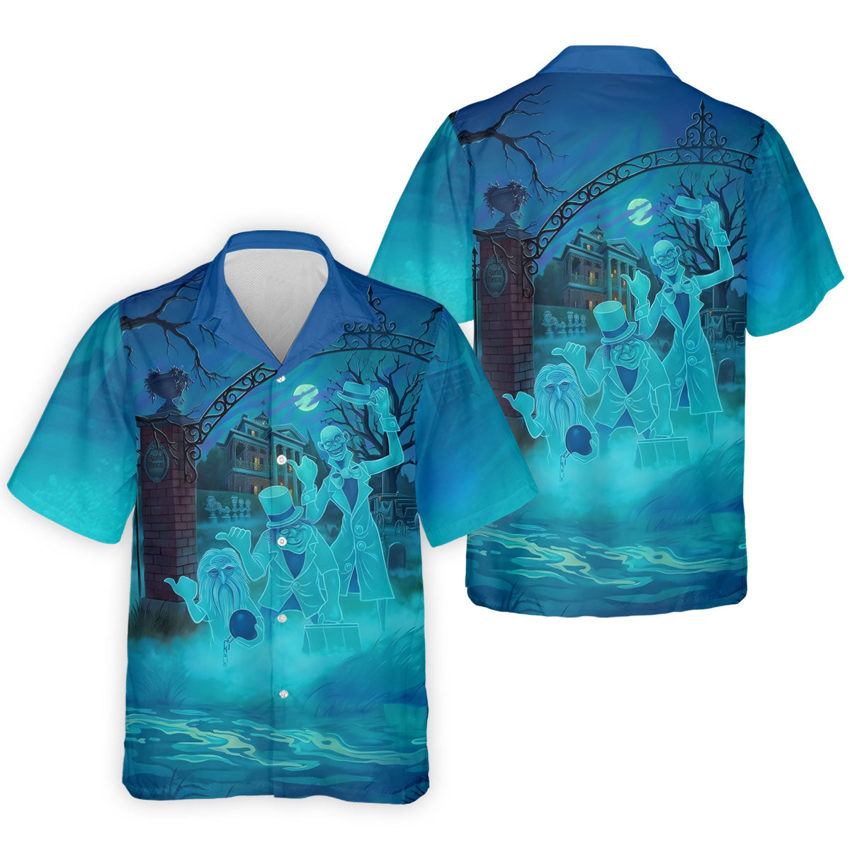 Ghost Trio At Haunted House Gate Halloween Polo Shirt, Mens Golf Shirts, Mens Polo Shirts