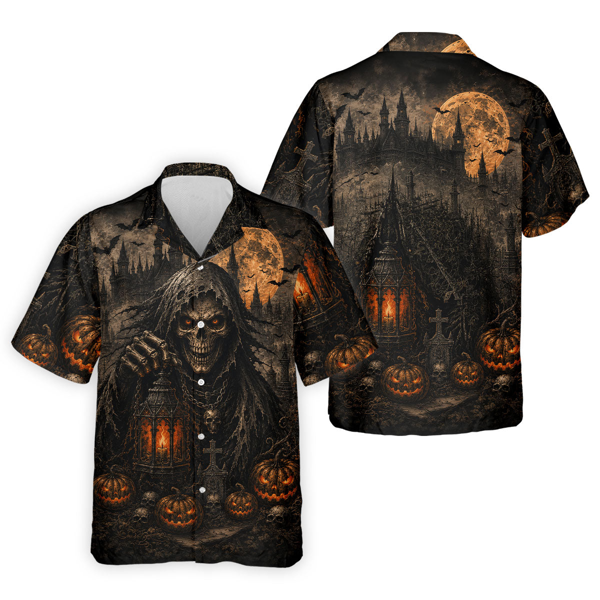 Grim Reaper Lantern Halloween Horror Character Polo Shirt, Mens Golf Polo, Mens Golf Apparel