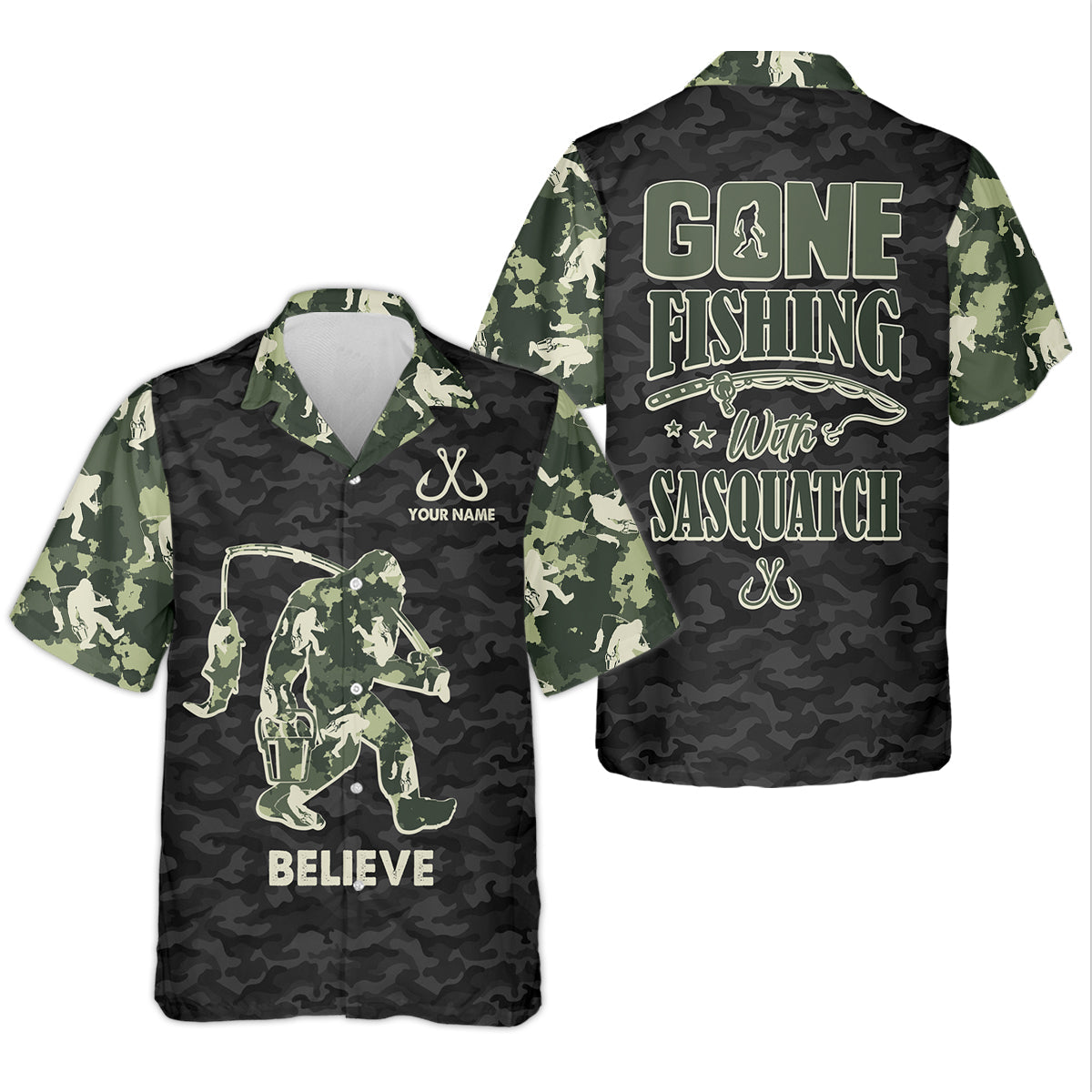 Gone Fishing With Sasquatch Camo Fishing Shirt, Fishing UPF Shirts, Fishing Shirts For Men