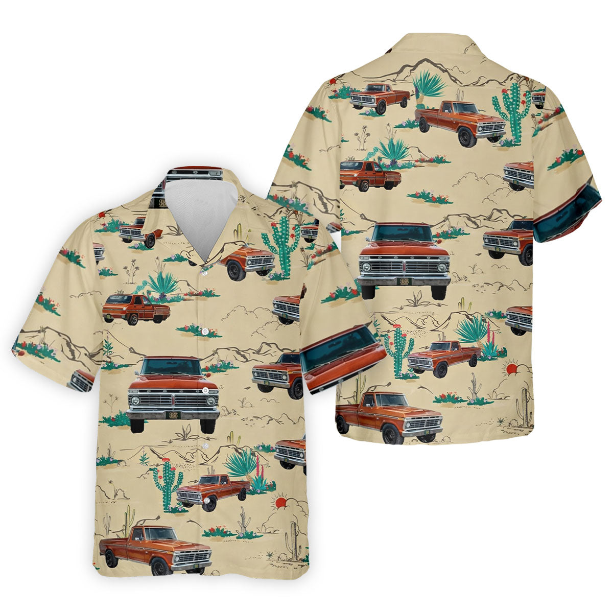 Personalized Pickup Truck Golf Shirt, Southwestern Desert Cactus Pattern, Golf Shirt For Men