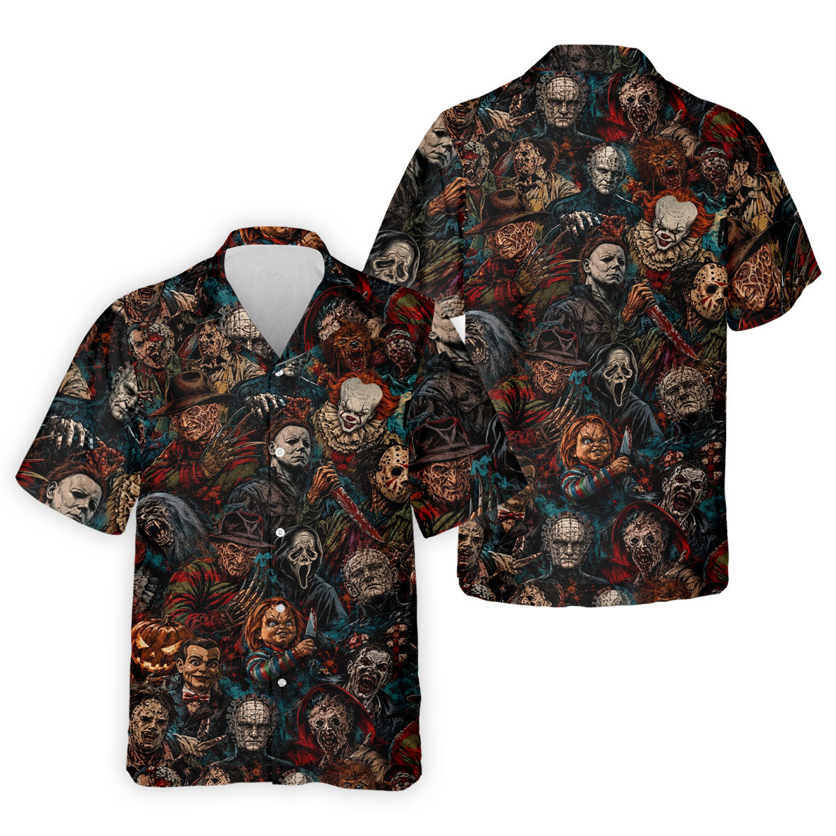 Dark Horror Character Collage Halloween Polo Shirt, Golf Apparel For Men, Mens Polo Shirts
