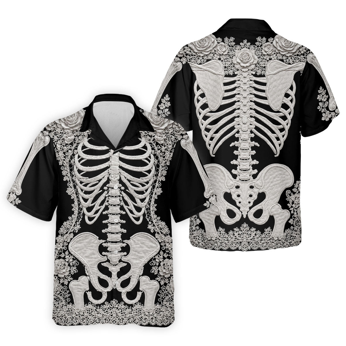 Floral Skeleton Halloween Golf Polo Shirt, Golf Shirts For Men, Mens Golf Apparel
