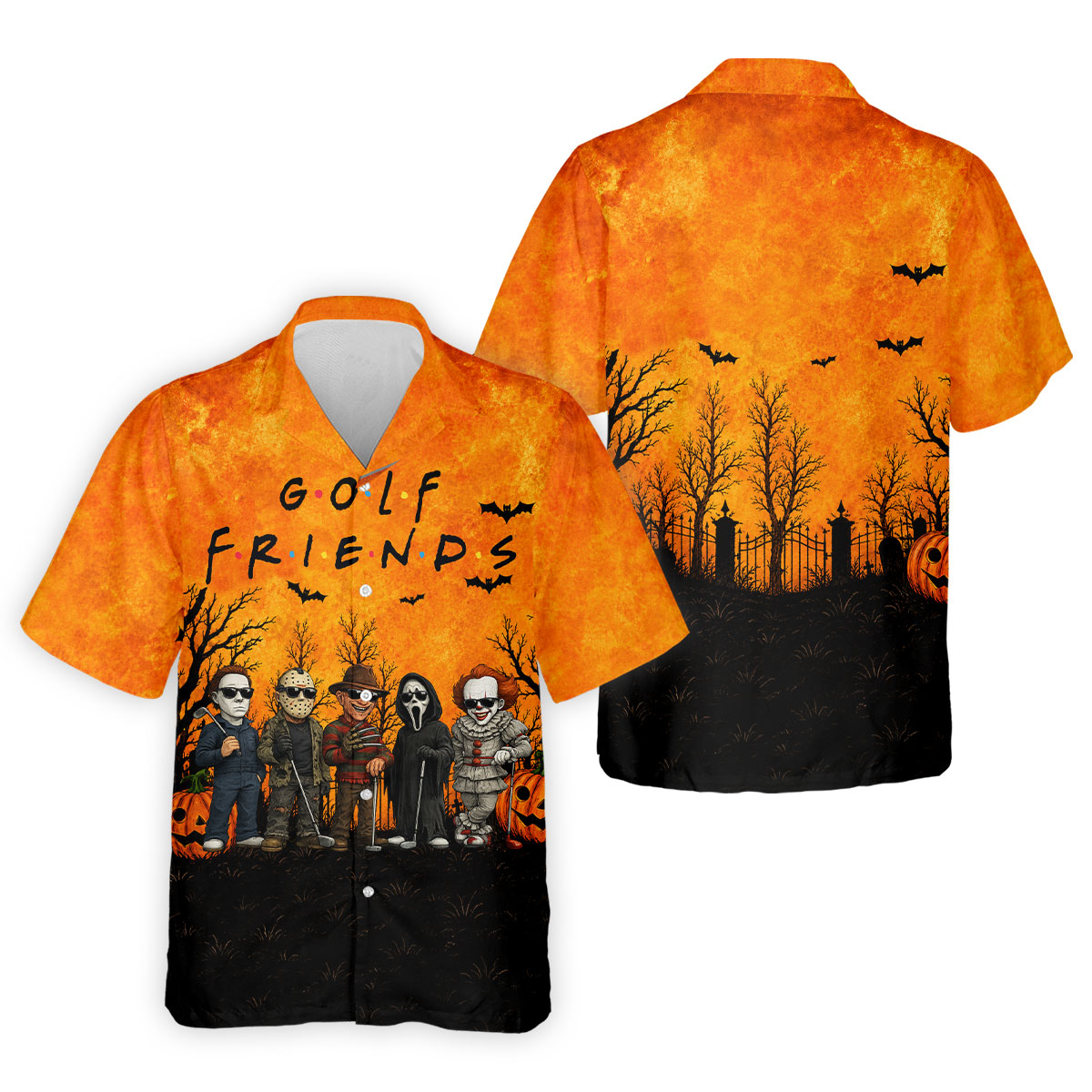 Halloween Golf Friends Hawaiian Golf Shirt, Mens Golf Polo, Golf Shirts For Men