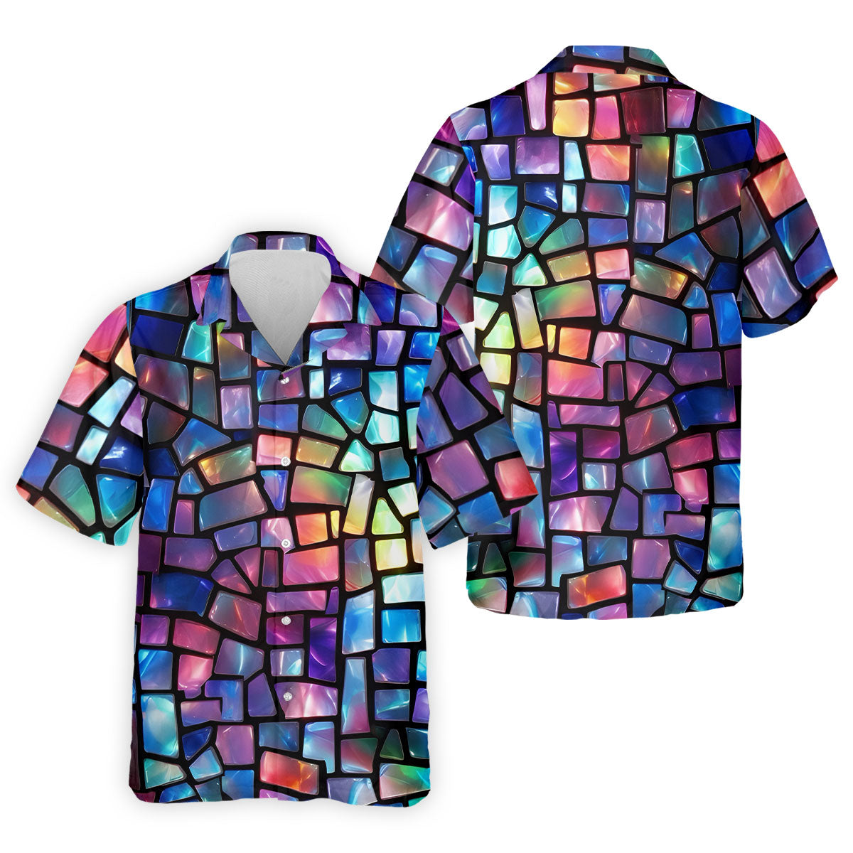 Colorful Stained Glass Mosaic Pattern Golf Shirt, Men's Golf Shirt, Golf Polo Shirts For Men, Mens Golf Apparel
