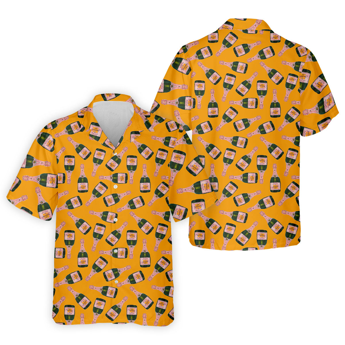 Rosé Champagne Seamless Pattern Yellow Golf Shirt, Polo ShirtFor Men, Golf Shirts For Men