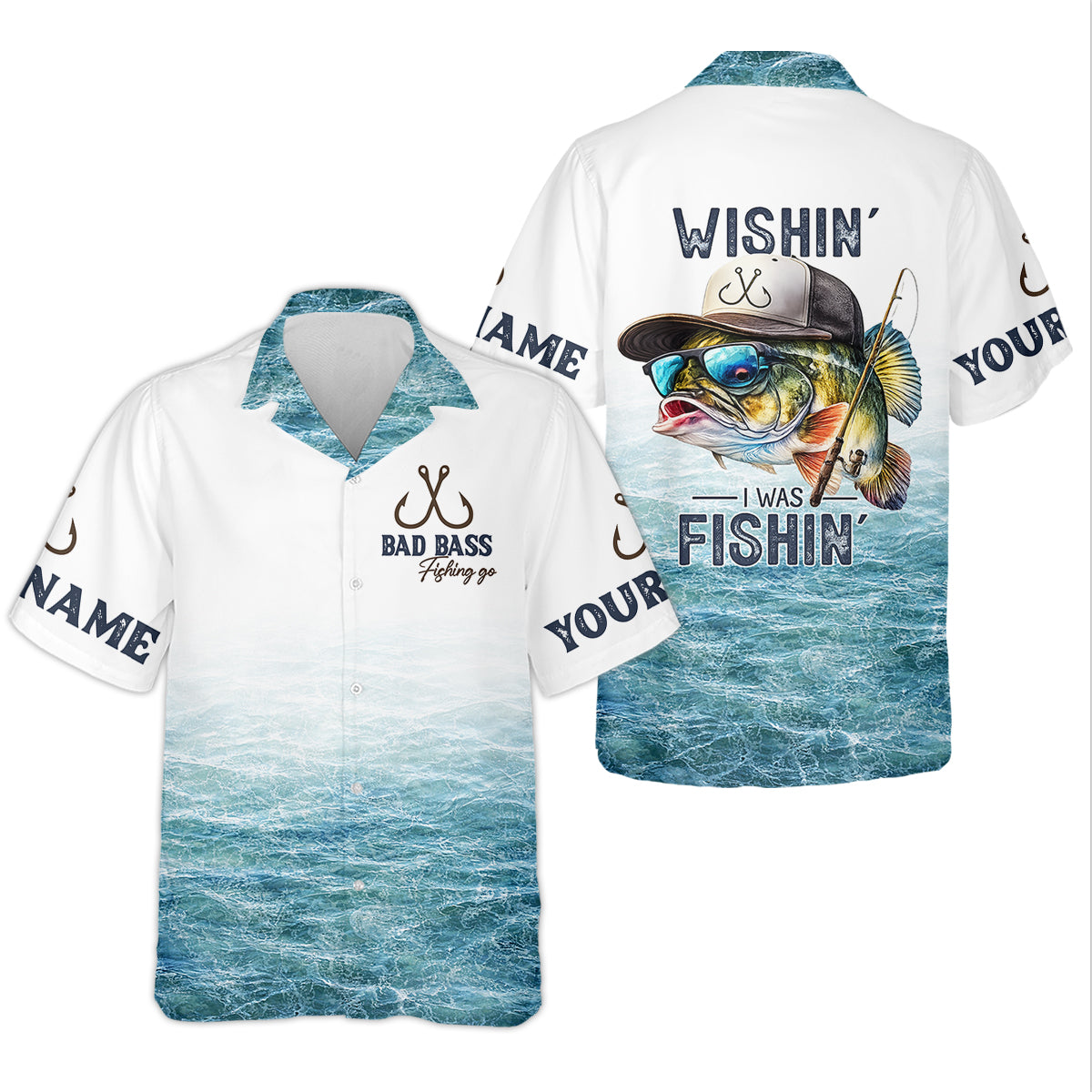 Wishin’ I Was Fishin’ Shirt, Personalized Bad Bass Fishing Shirt For Men, Fishing UPF Shirts