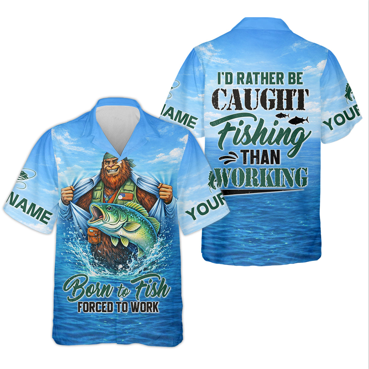 I’d Rather Be Caught Fishing Than Working Fishing UPF Shirts, Bigfoot Fishing Shirt, Funny Fishing Shirt