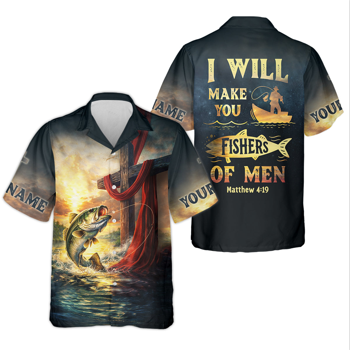 I Will Make You Fishers Of Men Shirt, Personalized Christian Fishing Long Sleeve, Matthew 4:19 Bass Fishing Shirt