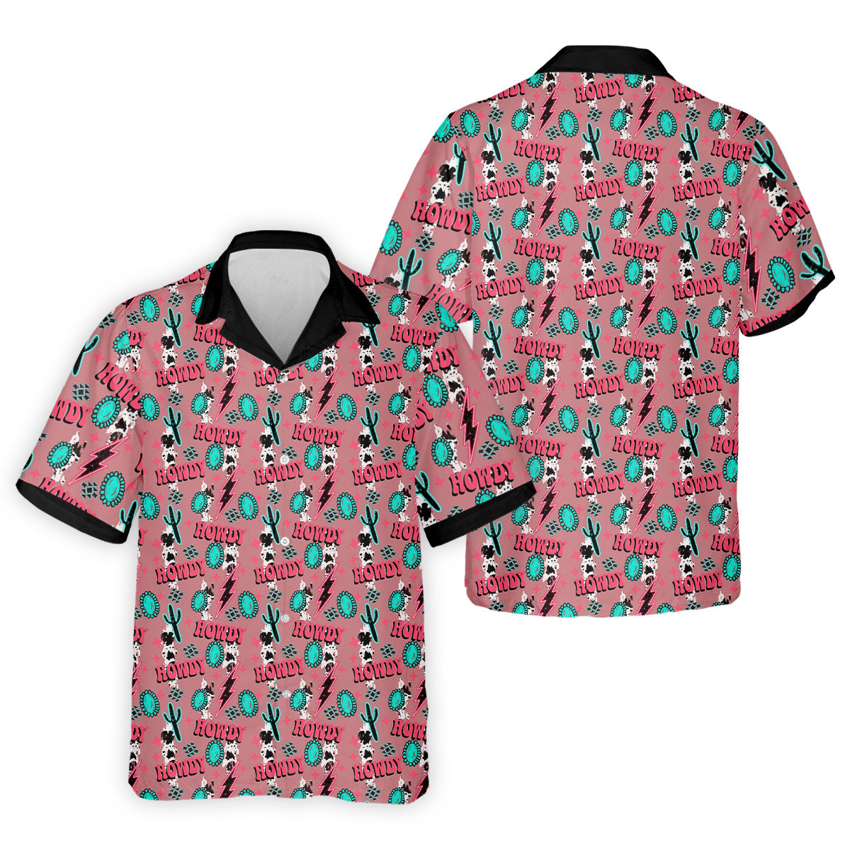 Howdy Pink Lightning Bolts Western Theme Golf Tops For Men, Polo ShirtFor Men, Golf Shirts For Men