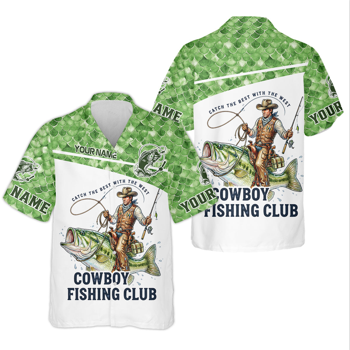 Cowboy Fishing Club Shirt, Personalized Bass Western Long Sleeve For Men, Fishing UPF Shirts