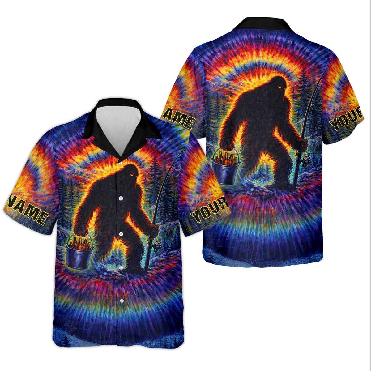 Bigfoot Fishing Beer Bucket Rainbow Swirl Funny Fishing Shirt, Fishing UPF Shirts, Fishing Shirts For Men