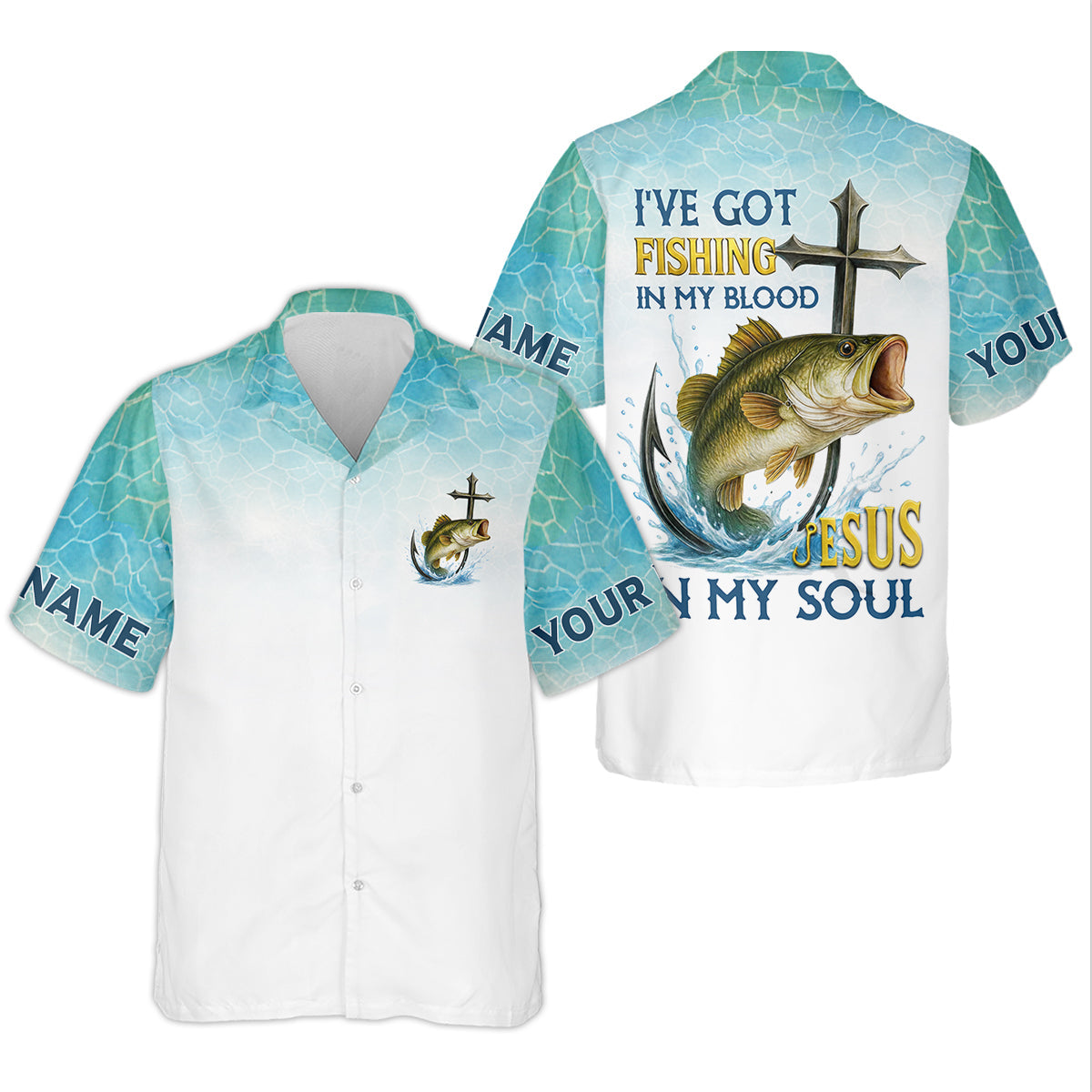 I've Got Fishing In My Blood Jesus In My Soul Faith Cross Christian Fishing UPF Shirts, Women Fishing Shirt