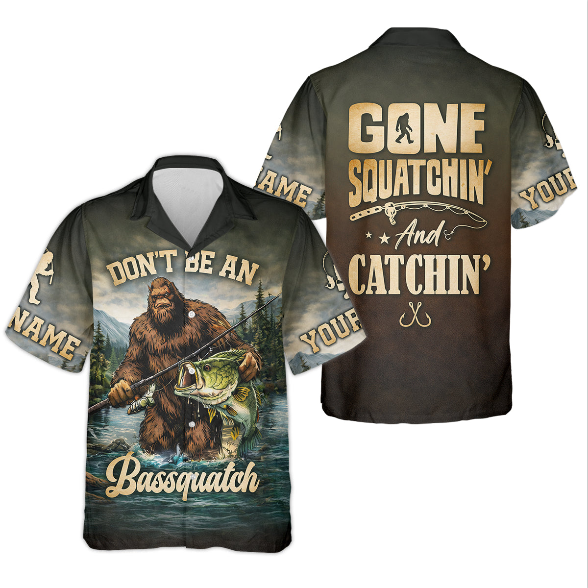 Bassquatch Fishing Shirt, Gone Squatchin’ And Catchin’ Fishing Shirt, Fishing UPF Shirts