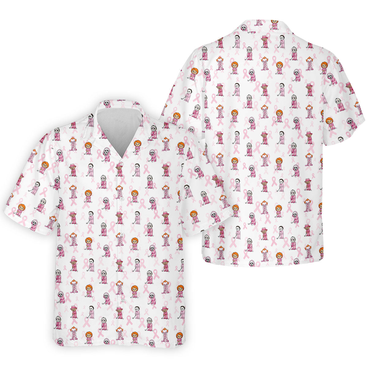 Breast Cancer Chibi Horror Character Polo Shirt, Mens Golf Shirts, Golf Apparel For Men