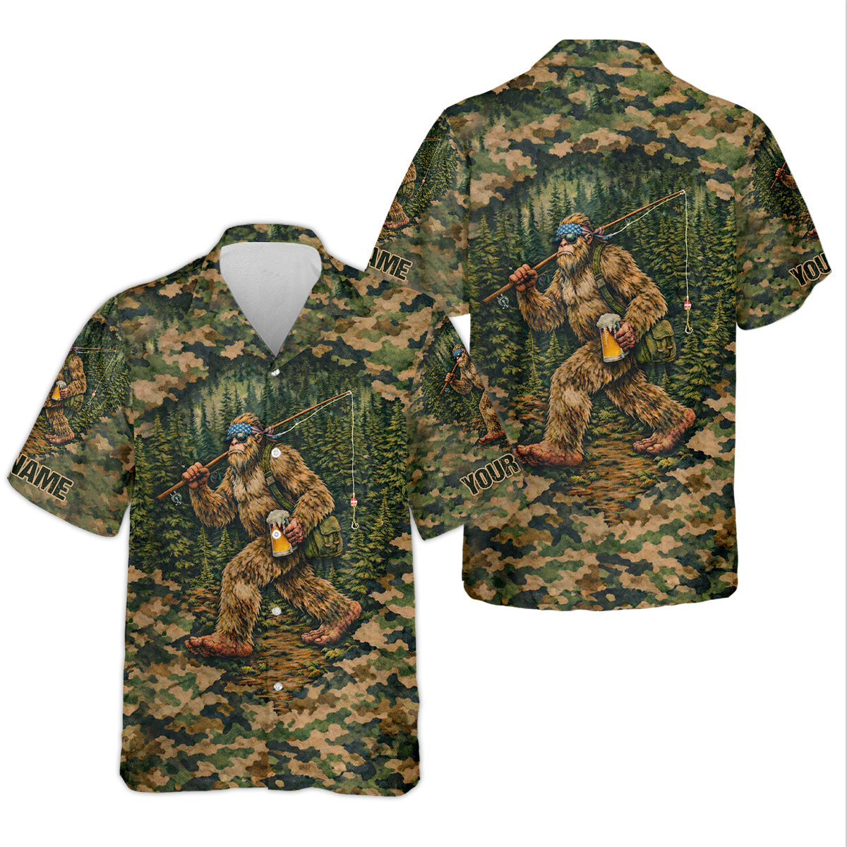 Bigfoot Fishing And Beer Earth Green Camo Fishing Shirt, Fishing UPF Shirts, Women Fishing Shirt