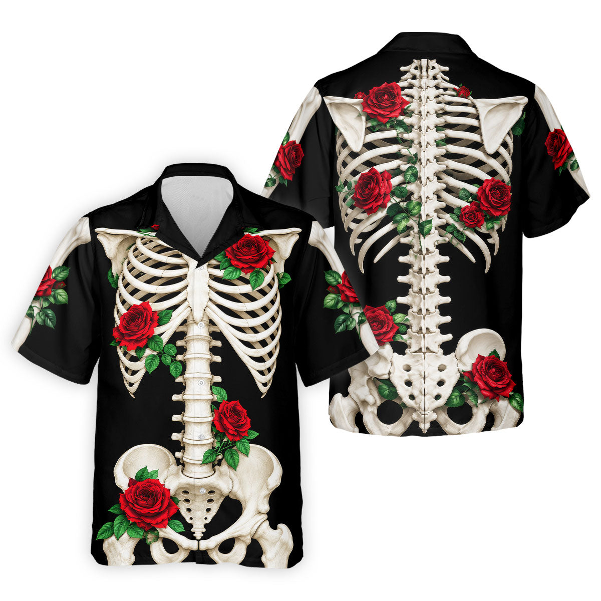 Skeleton Rib Cage And Red Roses Halloween Polo Shirt, Polo Shirts For Men, Mens Golf Shirts