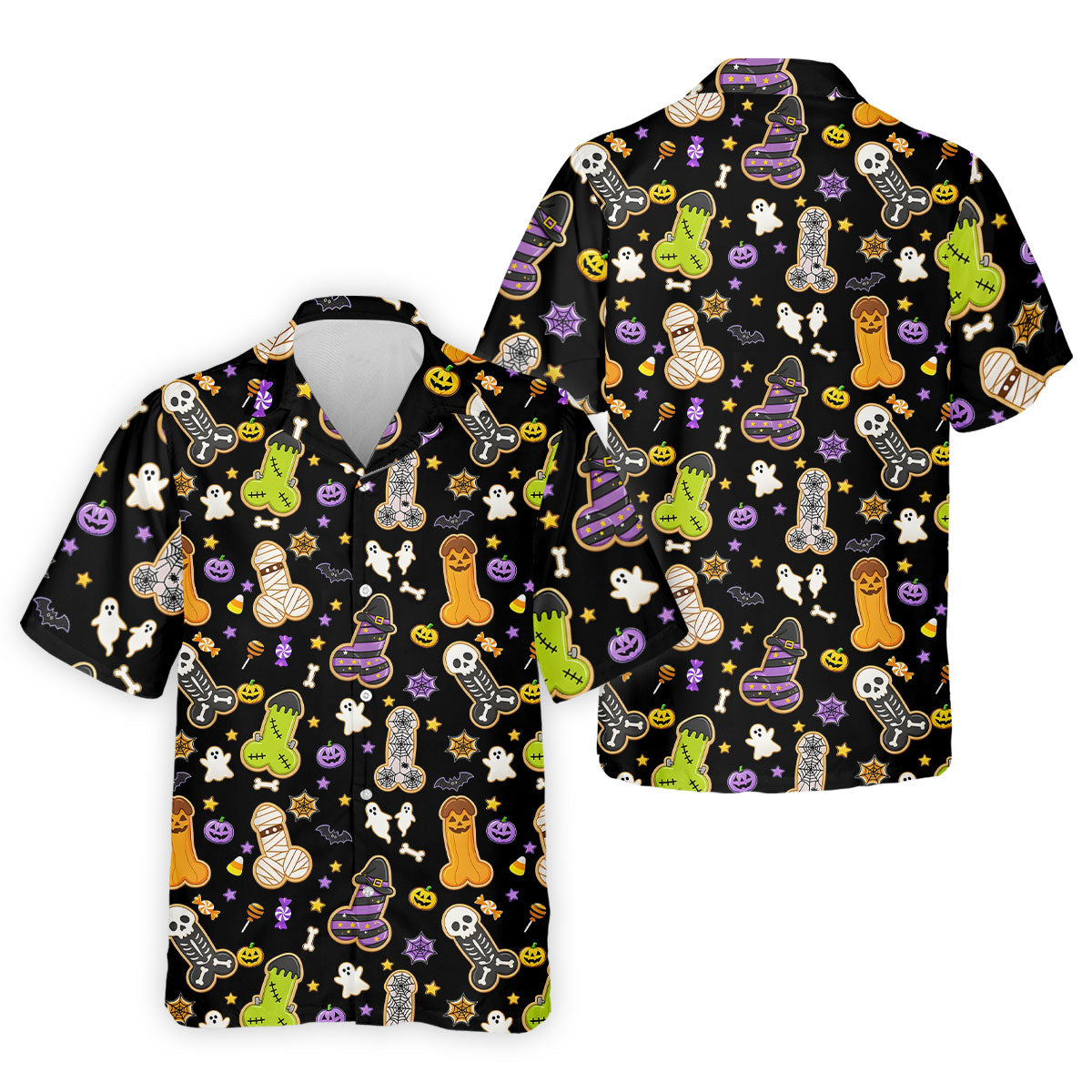 Funny Adult Halloween Cookie Pattern Polo Shirt, Men's Golf Shirt, Printed Golf Shirts