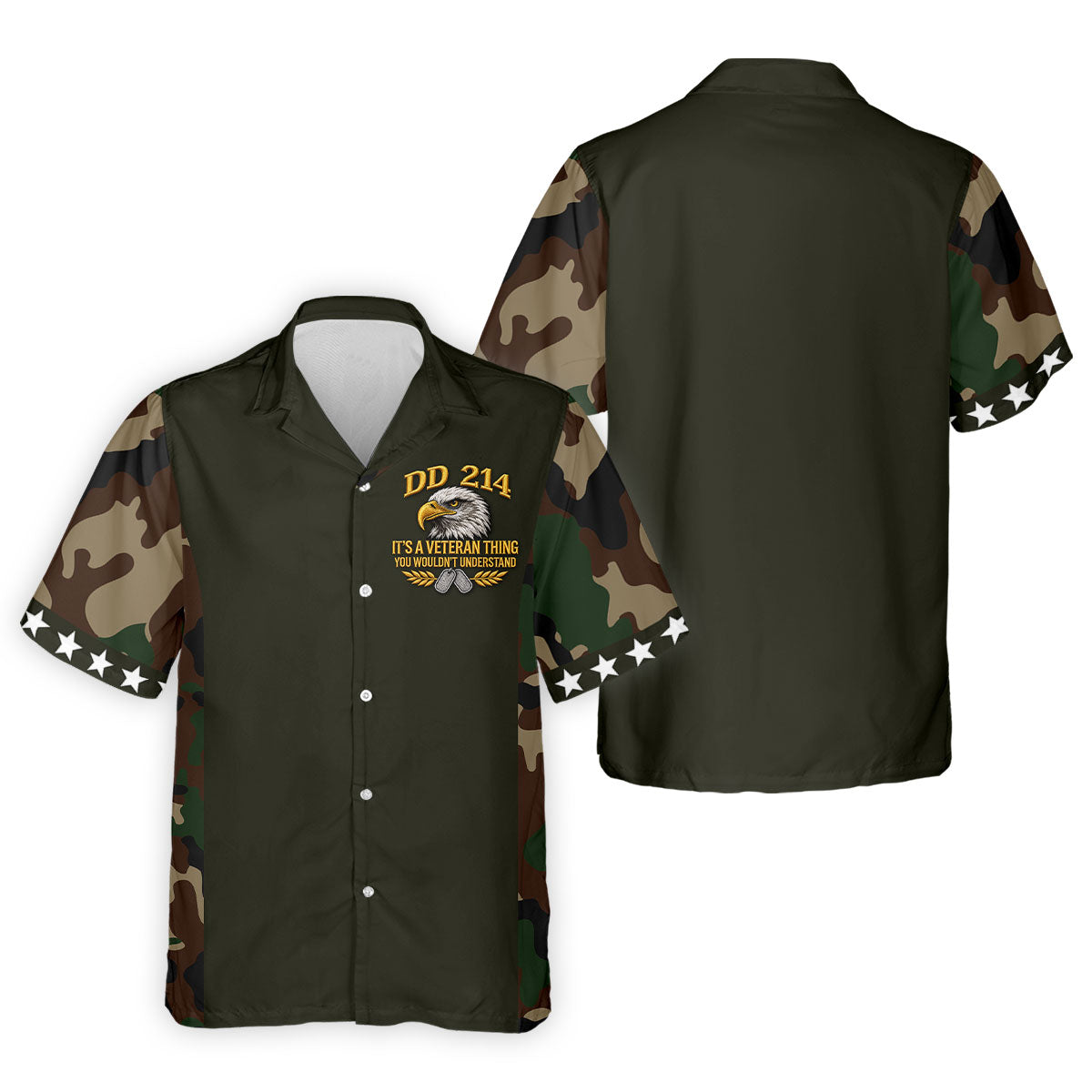 DD-214 Eagle Olive Green Camo Polo Shirt, Veterans Day Golf Shirt, Mens Golf Apparel