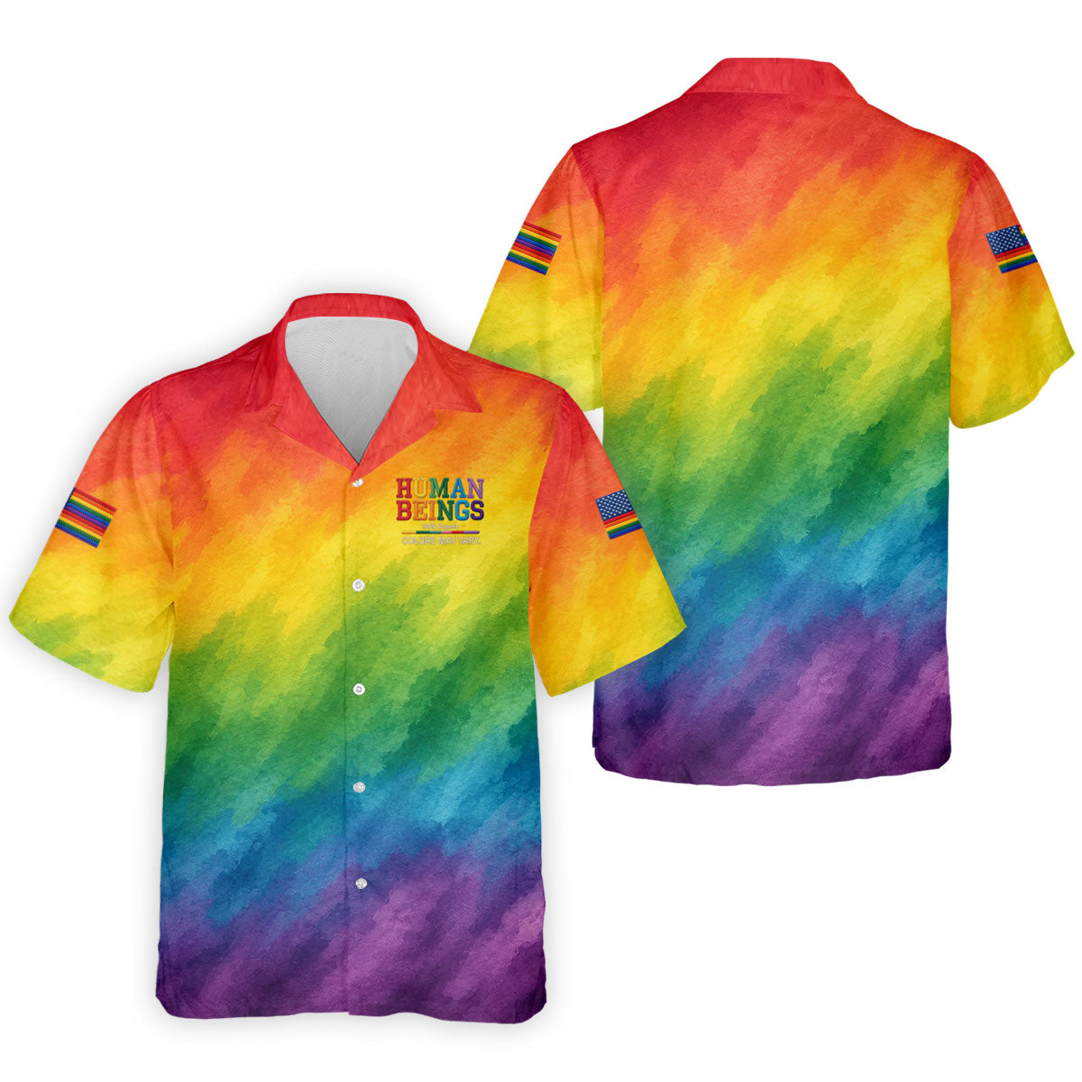 Human Beings LGBT Rainbow Golf Tops For Men, LGBT Pride Month Gradient Watercolor Polo Shirts For Men