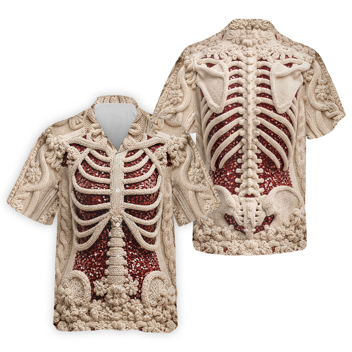 Knitted Skeleton Sequin Halloween Polo Shirt, Mens Golf Polo, Golf Apparel For Men