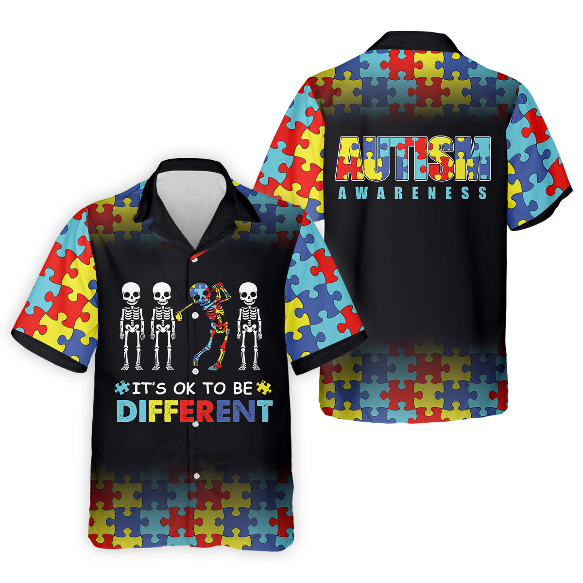 It's Ok To Be Different Men Polo ShirtAutism Awareness Puzzle Pattern Black Fade Golf Shirts For Men, Autism Golf Shirt