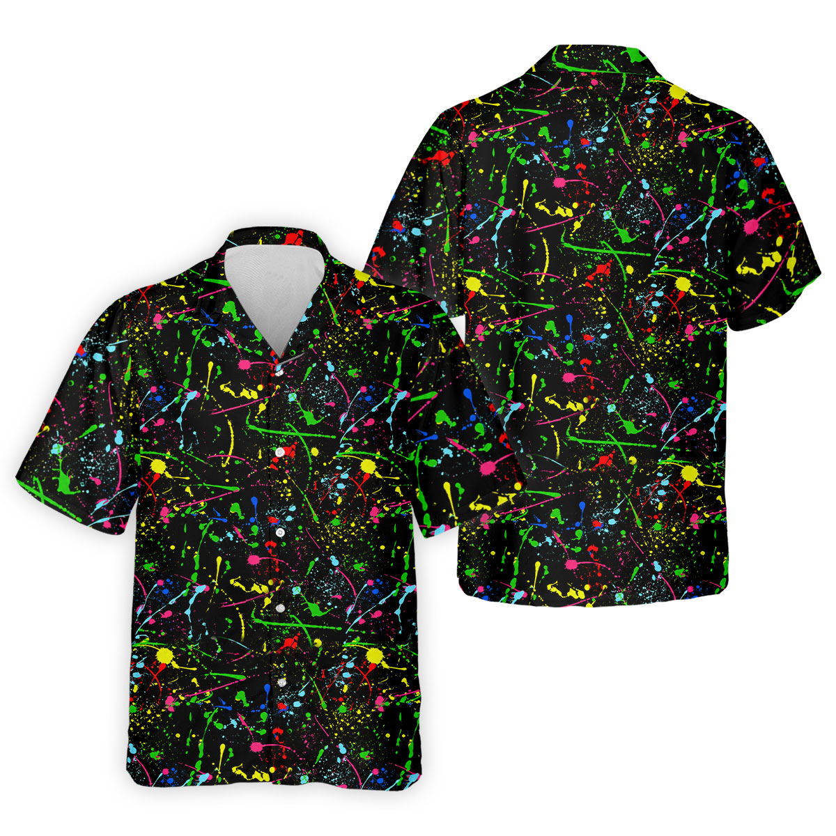 Black Neon Paint Splatter Golf Shirt, Men's Golf Shirt, Golf Apparel For Men