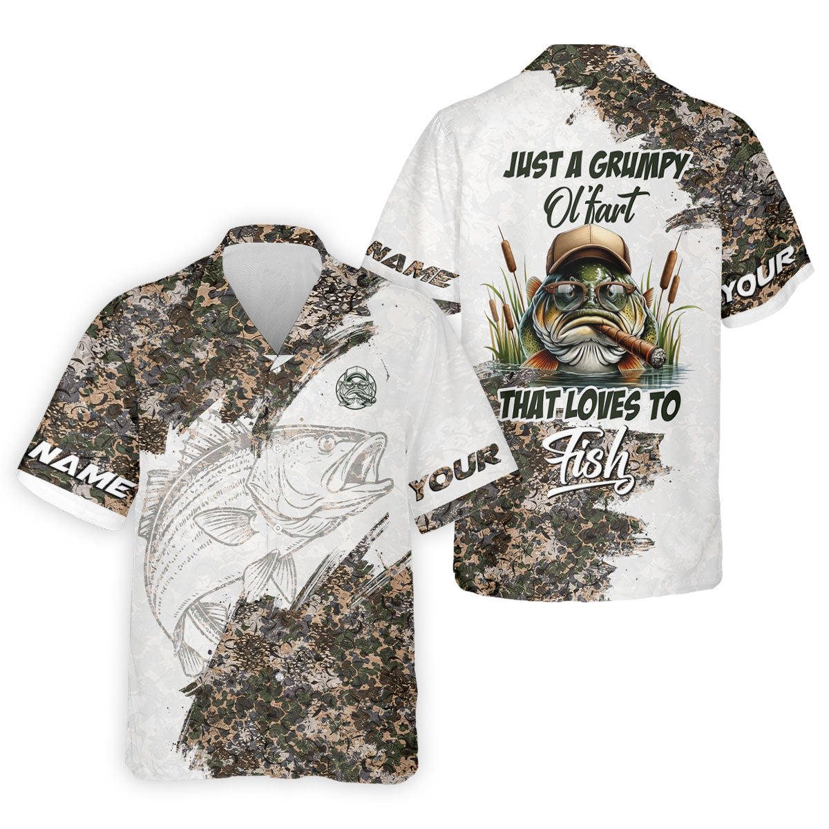 Personalized Funny Fishing Shirt for Men, Grumpy Old Man That Loves to Fish Long Sleeve, Camo Fisherman Gift