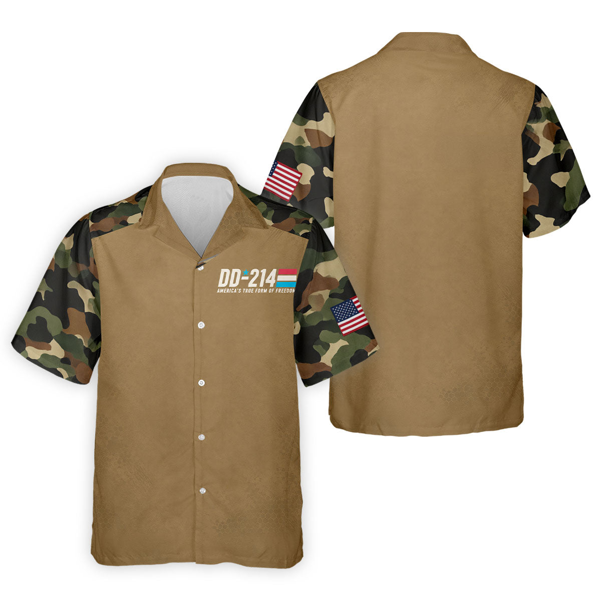 DD-214 Tan Military Camo Freedom Polo Shirt, Veterans Day Shirt, Golf Shirts For Men