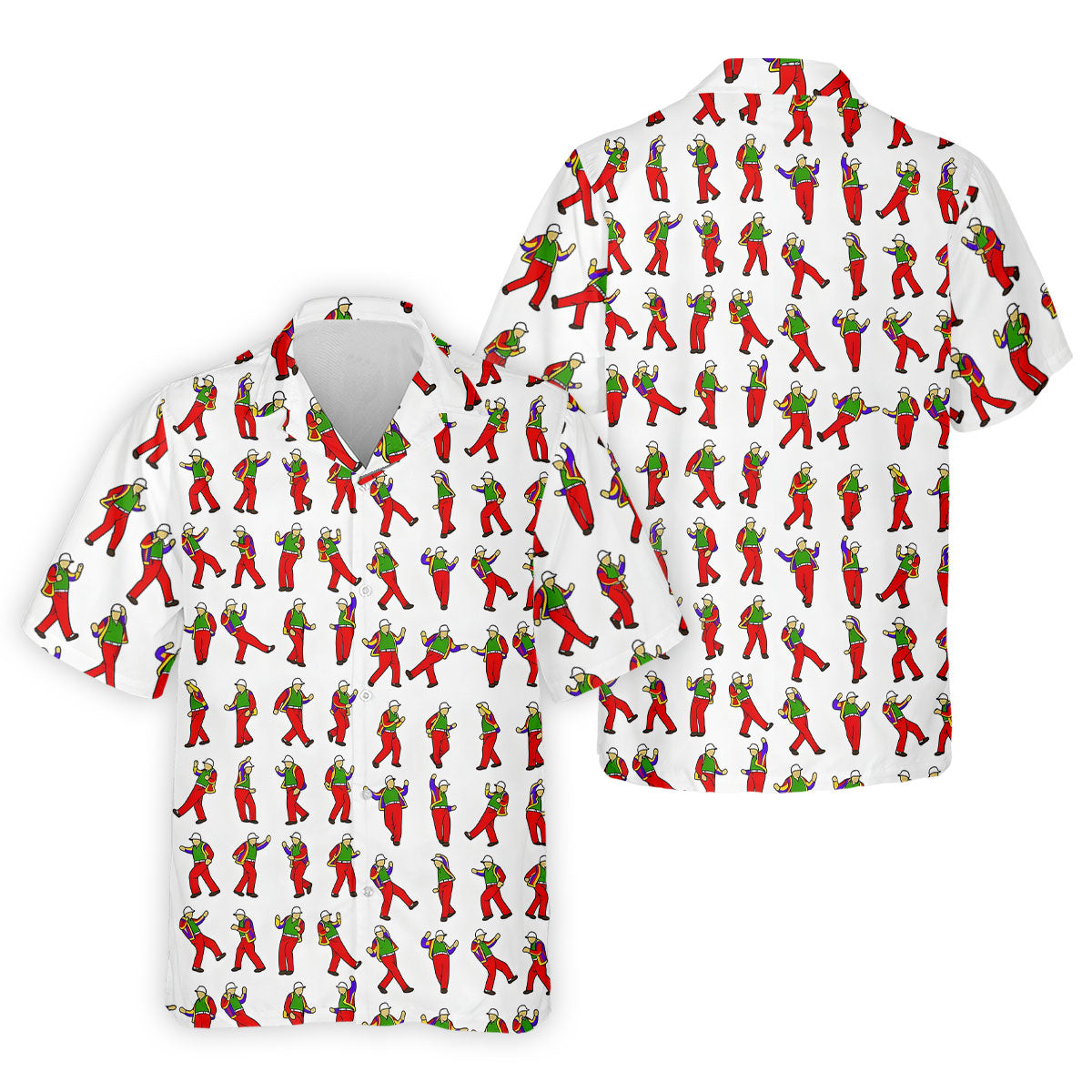 Colorful Dancing Character Pattern Polo Shirt, Hawaiian Golf Shirt, Mens Golf Apparel