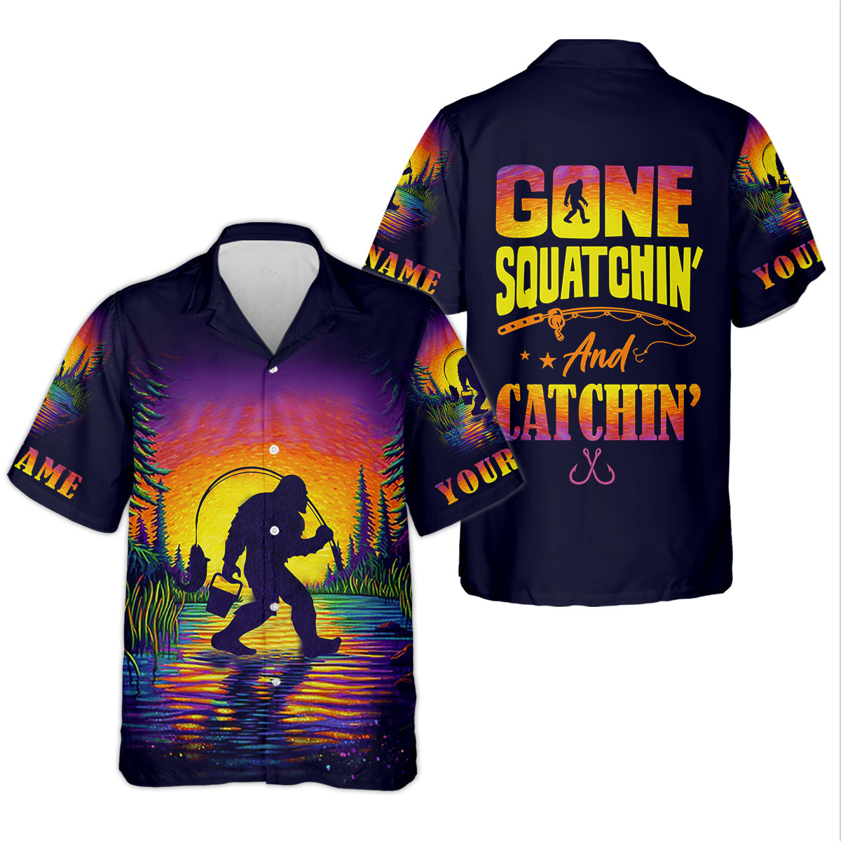 Gone Squatchin And Catching Sunset Fishing UPF Shirts, Funny Fishing Shirt, Sasquatch Fishing Shirt For Women