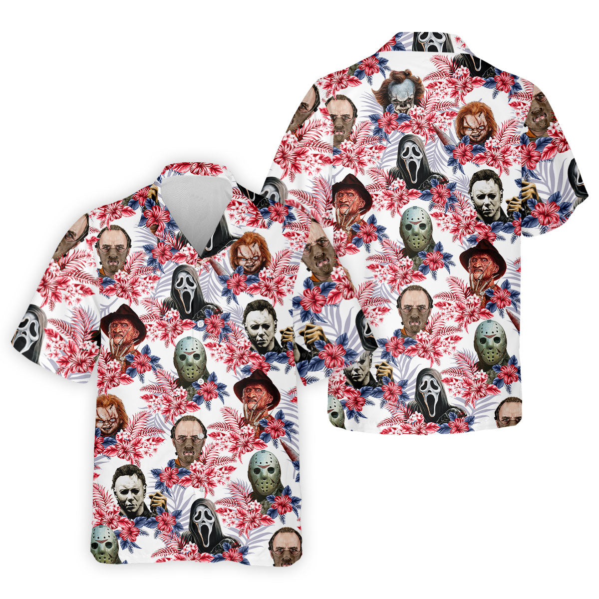 Tropical Horror Character Halloween Golf Shirt, Mens Golf Apparel, Hawaiian Golf Shirt