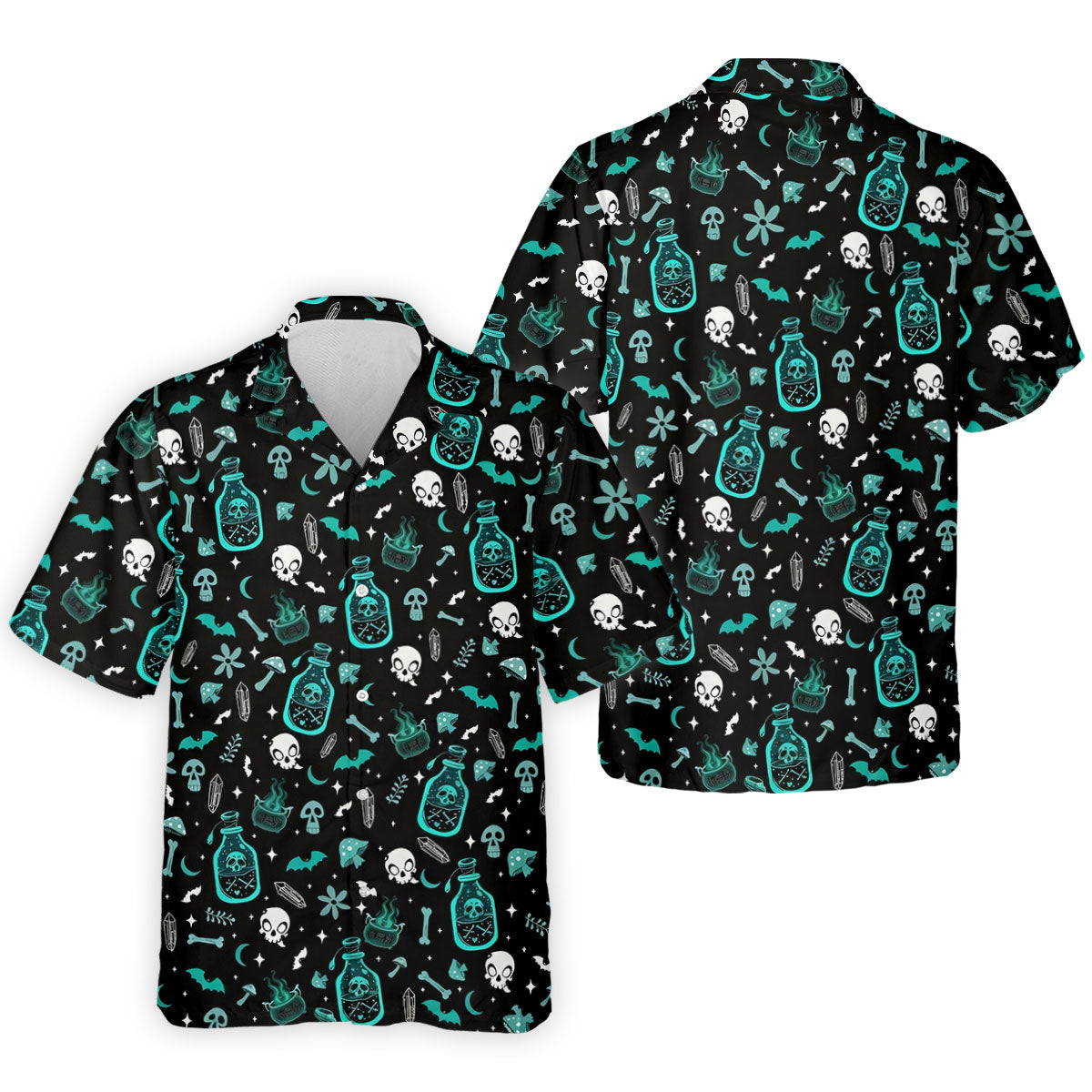Skull Potion Halloween Pattern Polo Shirt, Printed Golf Shirts, Golf Apparel For Men
