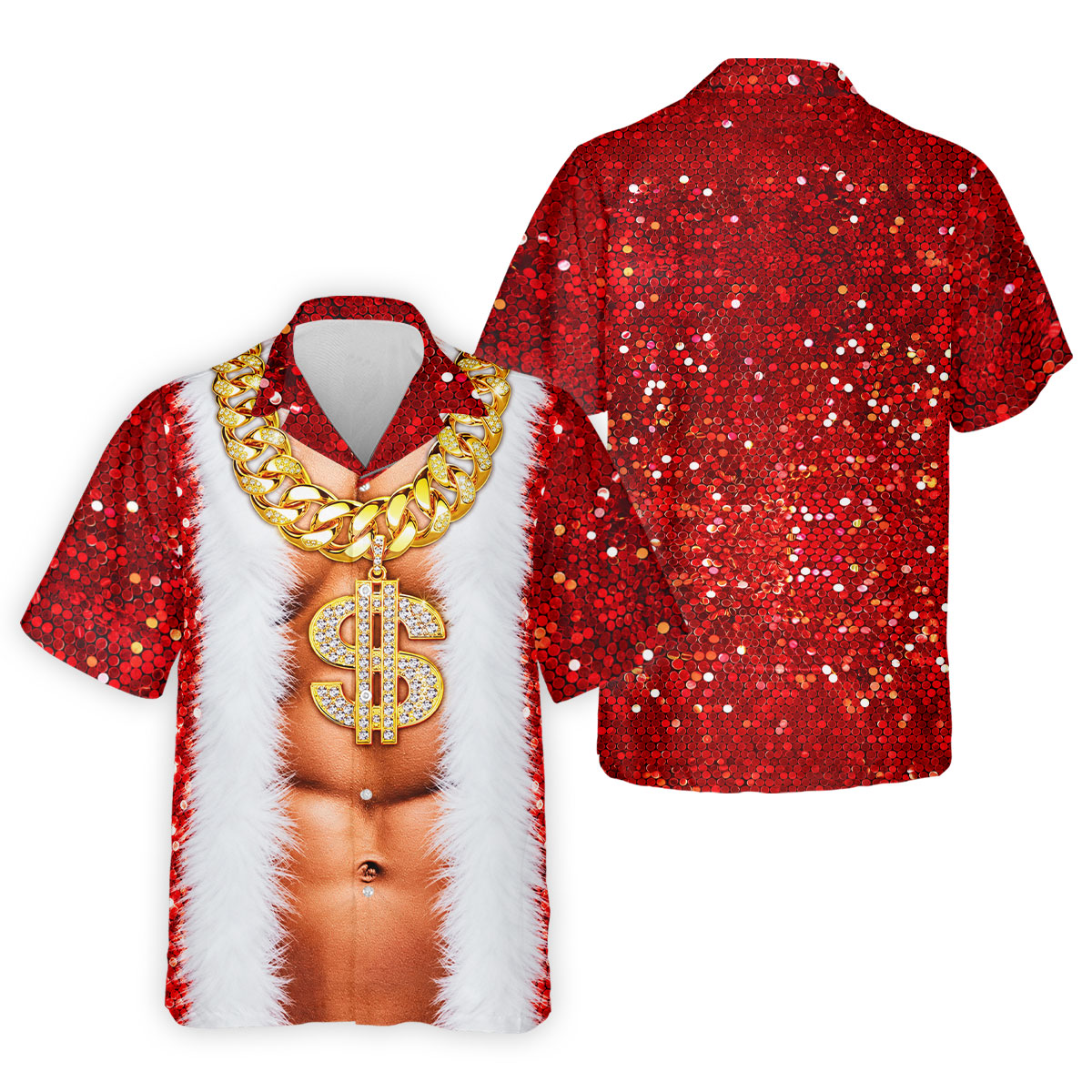 Funny Santa Gold Dollar Chain Golf Polo Shirt, Printed Golf Shirts, Mens Golf Apparel