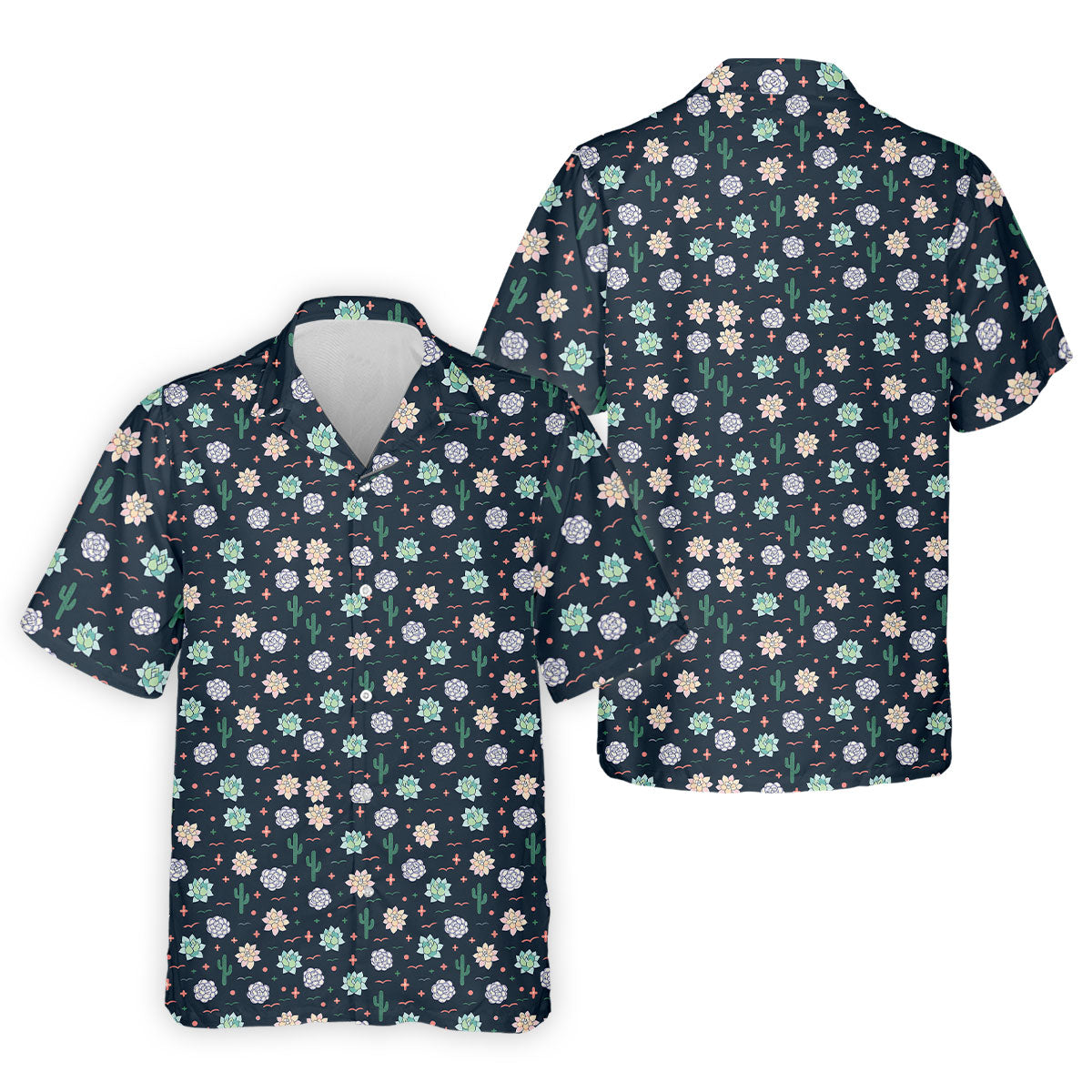 Boho Succulent And Cactus Hawaiian Golf Shirt, Mens Golf Polo, Printed Golf Shirts
