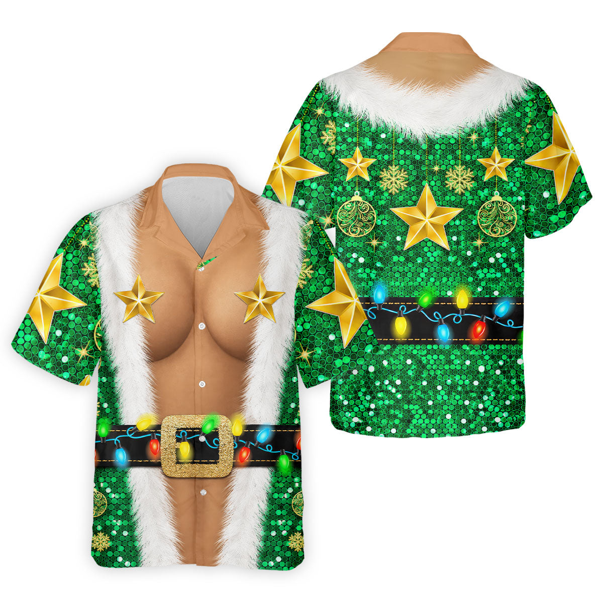 Green Santa Gold Stars Christmas Golf Polo Shirt, Mens Golf Shirts, Mens Polo Shirts