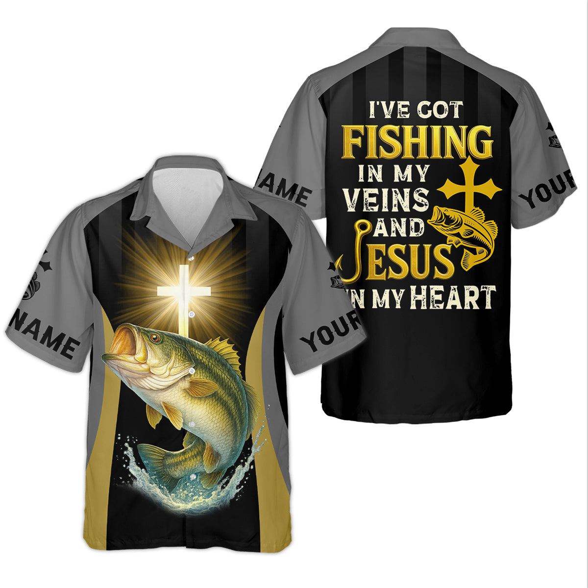 I’ve Got Fishing In My Veins And Jesus In My Heart, Bass Fishing Shirts, SPF Long Sleeve Shirts, Fishing Shirts For Men