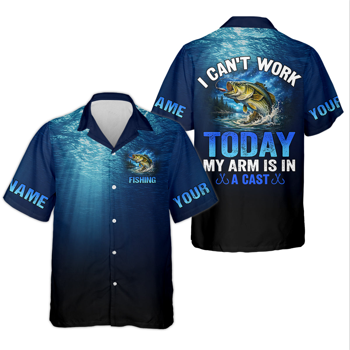 Cant Work Today My Arm Is In A Cast, Personalized Fishing Shirt, Fishing UPF Shirts, Funny Fisherman Gift