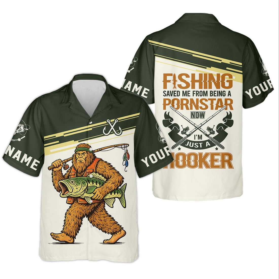 Funny Bigfoot Fishing UPF Shirt, Sasquatch Fishing Humor, Personalized Fishing Shirt for Men