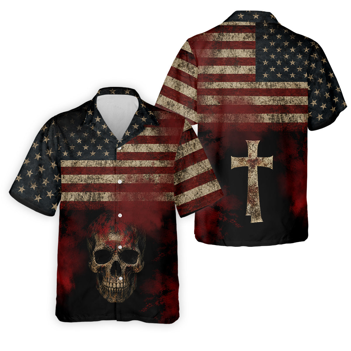 Cool Skull Faith Cross Distressed US Flag 4th Of July Golf Shirt, 250 Years Polo Shirts For Men