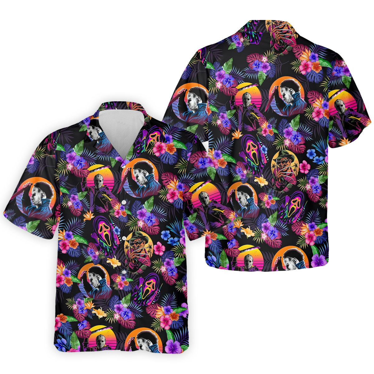 Retro Neon Horror Character Halloween Golf Shirt, Mens Golf Polo, Hawaiian Golf Shirt