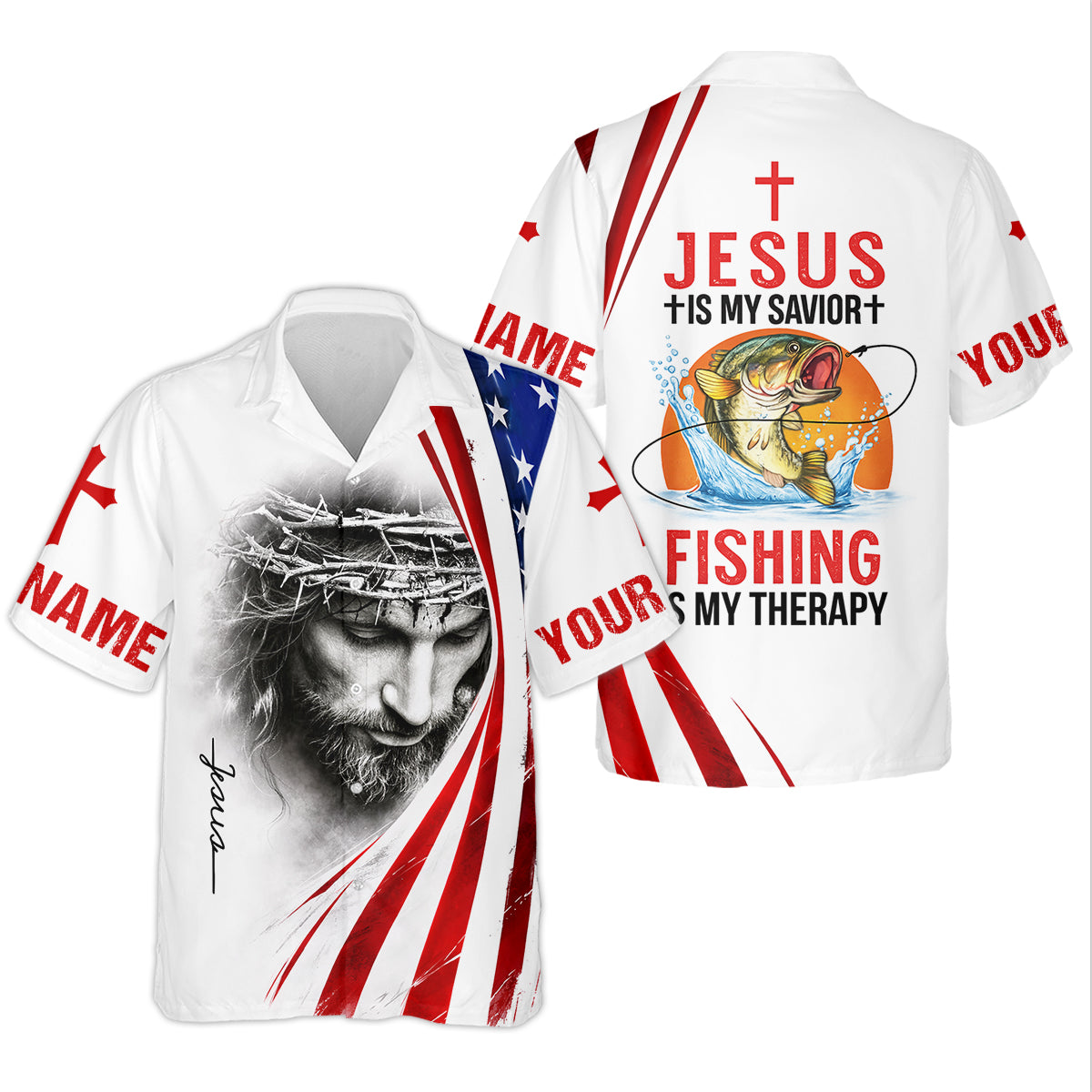Jesus Is My Savior Fishing Is My Therapy Shirt, Personalized Christian Fishing Long Sleeve For Men