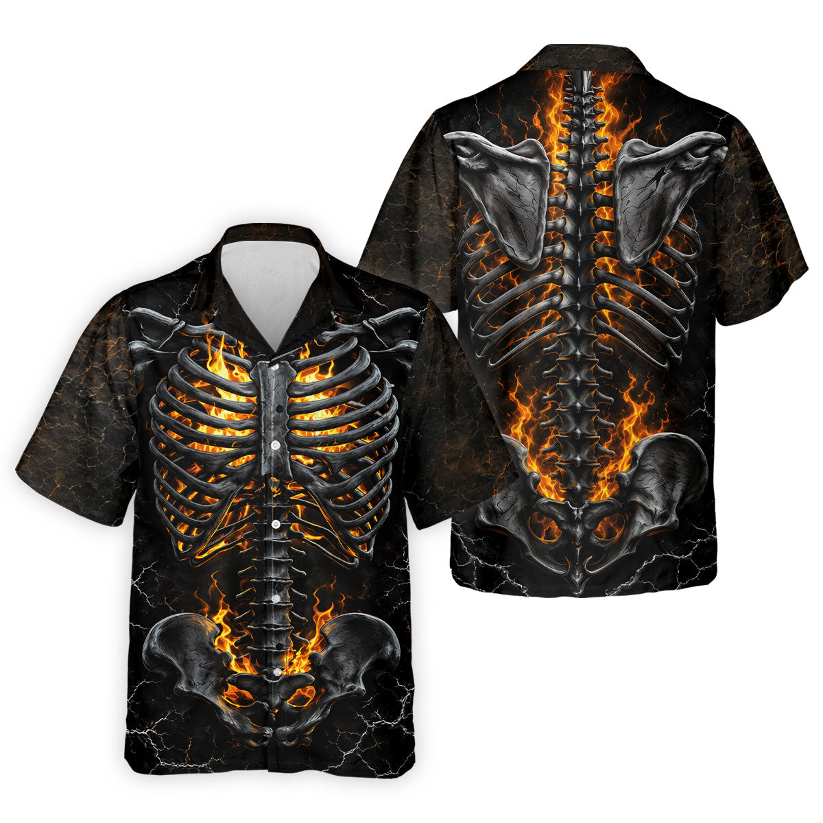 Burning Skeleton Rib Cage Halloween Polo Shirt, Mens Polo Shirts, Golf Apparel For Men