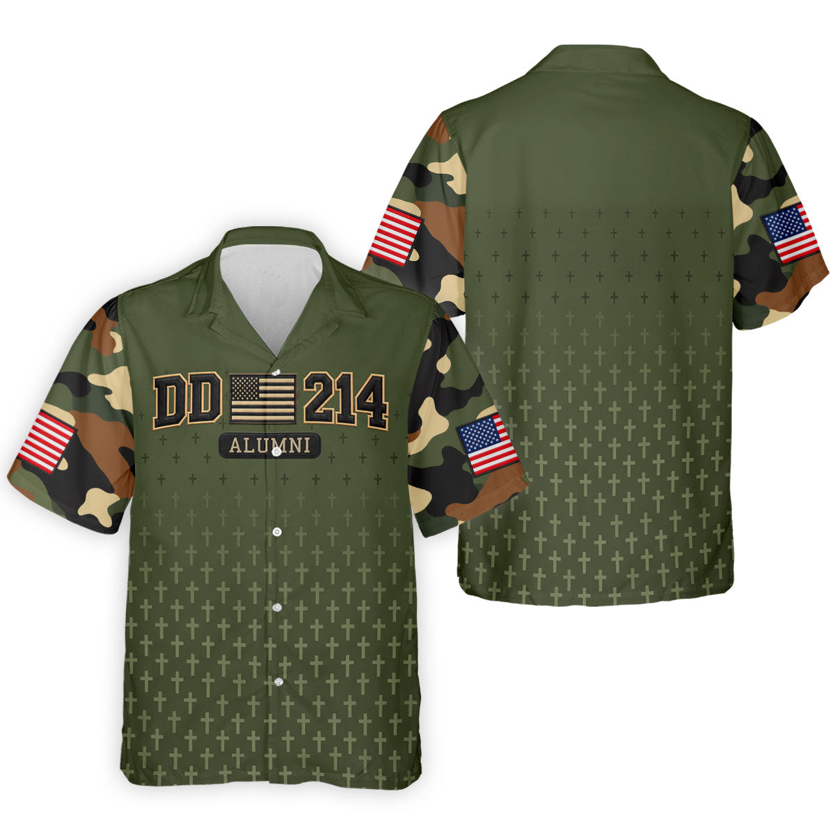 DD-214 Alumni Flag Cross Camo Polo Shirt, Veterans Day Shirt, Golf Shirts For Men